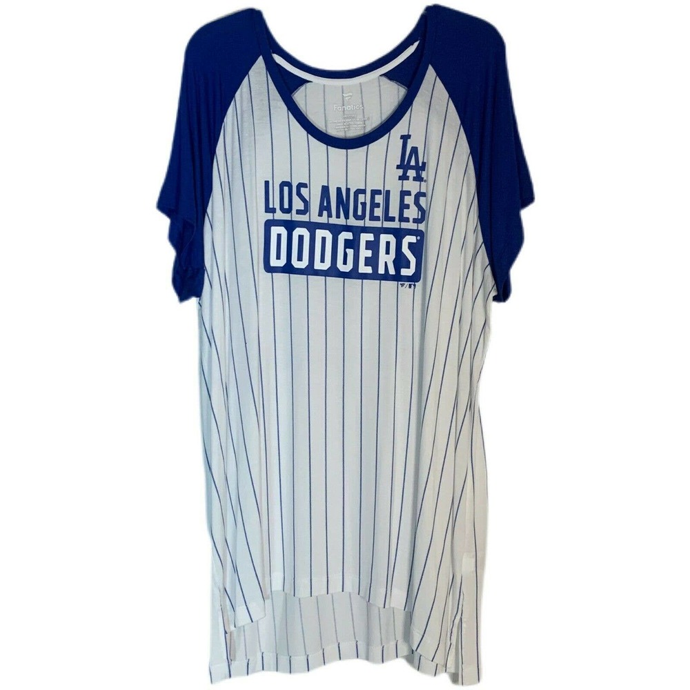 NWT Women's Fanatics Sz 2XL Striped Dodgers Baseball Tee Shirt Nightshirt SOFT